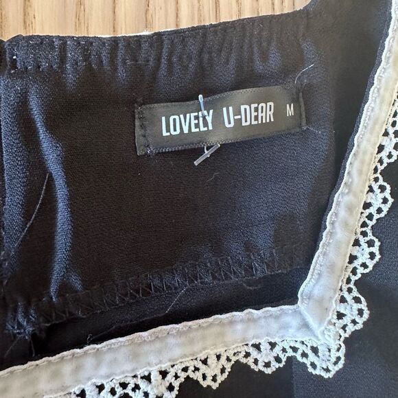 Lovely U Dear Long Sleeve Midi Dress in Black with White Trim- Medium - Picture 3 of 3